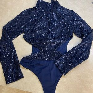Midnight blue sequence bodysuit